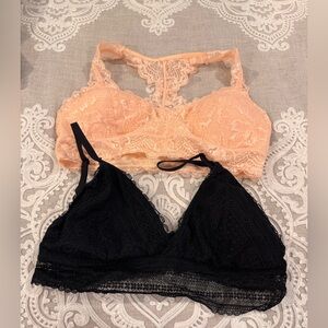 Lace Bralette Set - Black and Peach